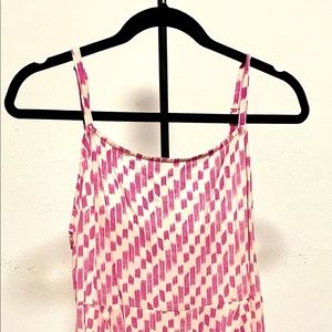 Smocked Tiered Mini Spaghetti Strap Dress with Pink Pattern
